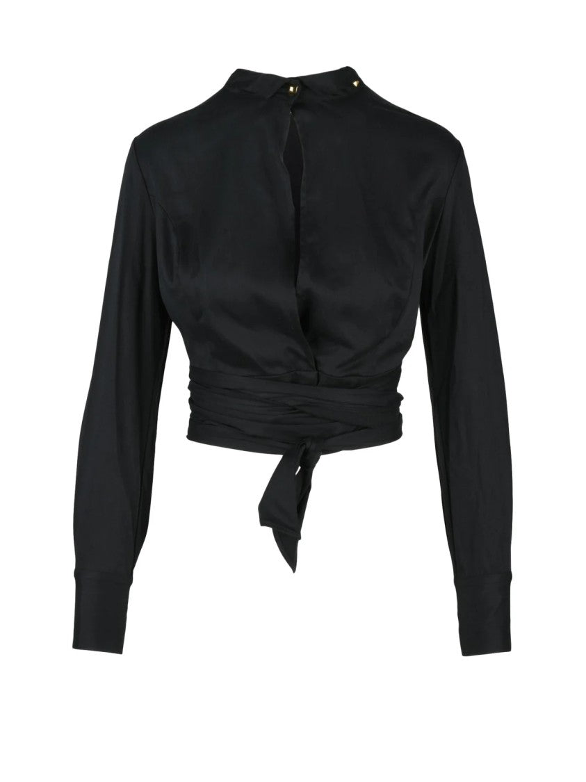 Elisabetta Franchi Black Lycra Elastane Cropped Shirt With Sash