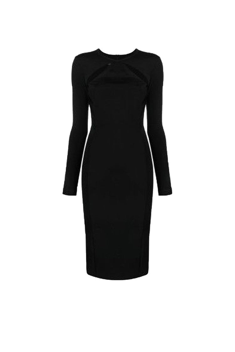 Pinko Form-Fitting Black Midi Dress Cut-Out Details