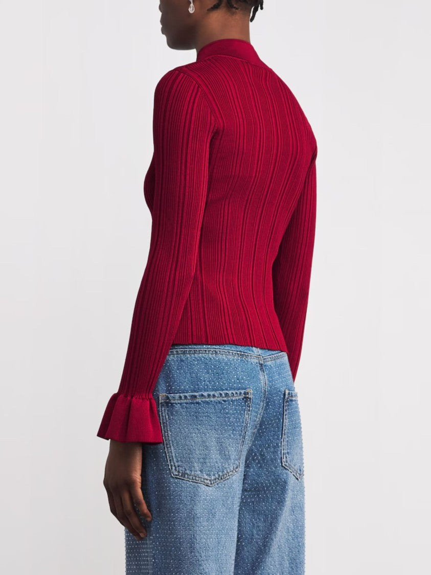 Self-Portrait Red Faux Pearl Cardigan