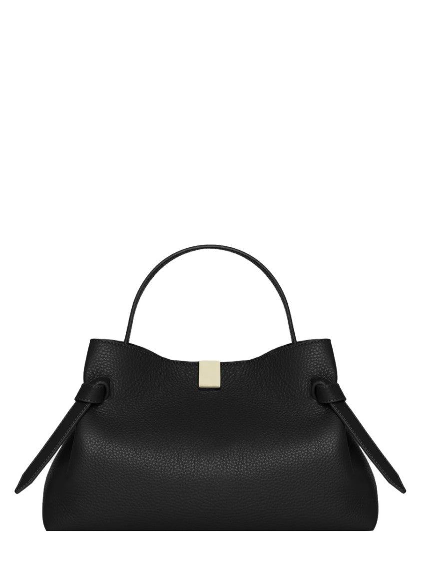 Yuzefi Structured Pebbled Leather Shoulder Bag With Gold Accents