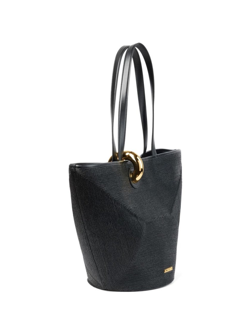 Jacquemus Black Textured Gold Hardware Tote Bag