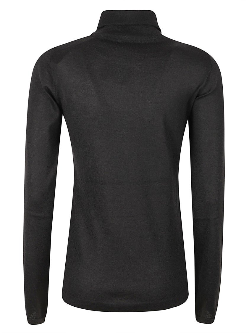 Brunello Cucinelli High Neck Black Cashmere And Silk Sweater With Tailored Fit