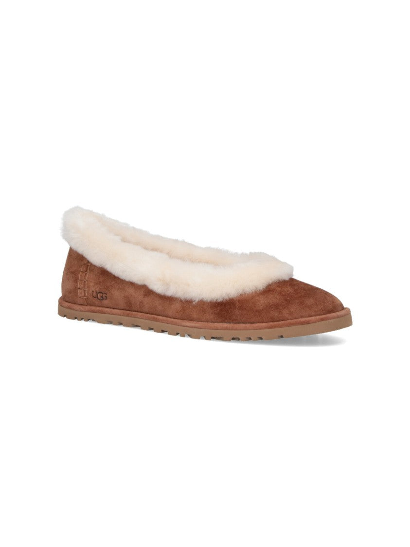 Ugg Minimalist Brown Flat Shoes With Smooth Rounded Toe