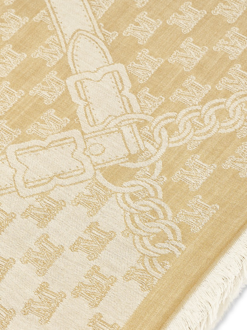 Max Mara Checkered Stola-Foulard In Light Camel With Delicate Fringing