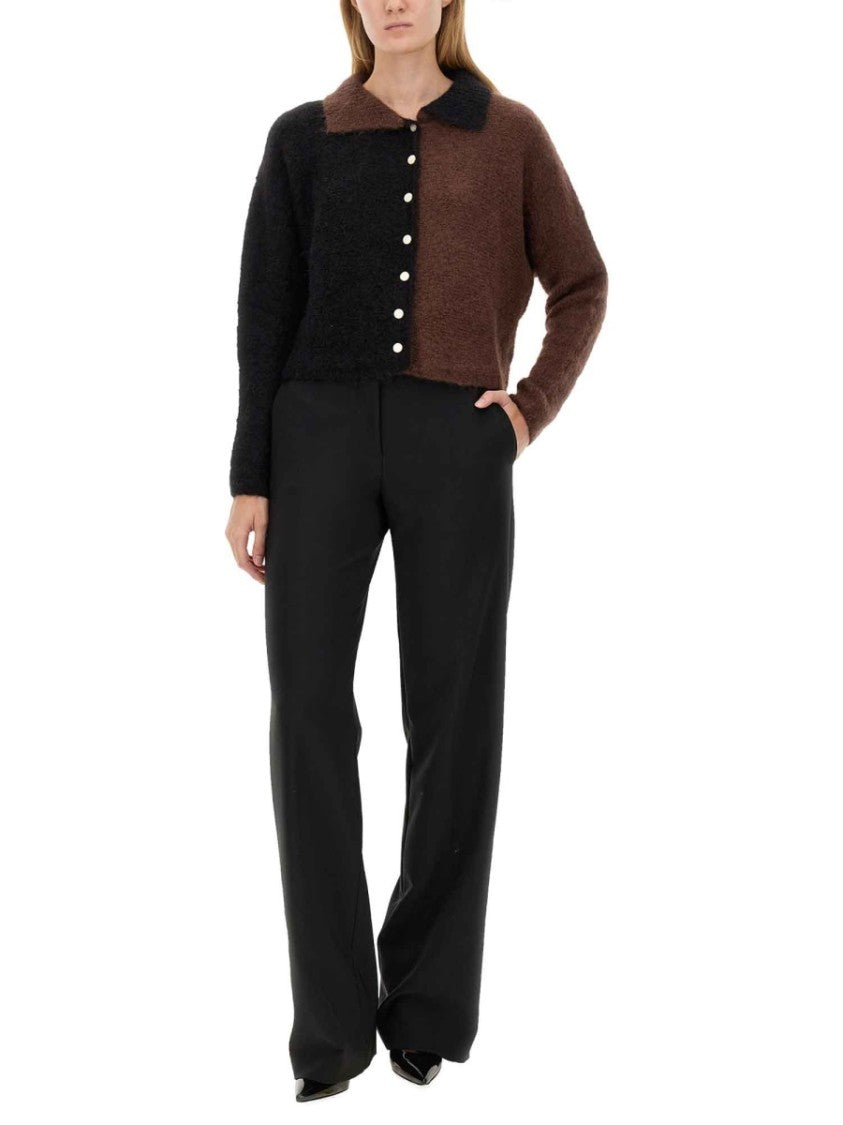 Alysi Color-Block Mohair Cardigan With Classic Collar