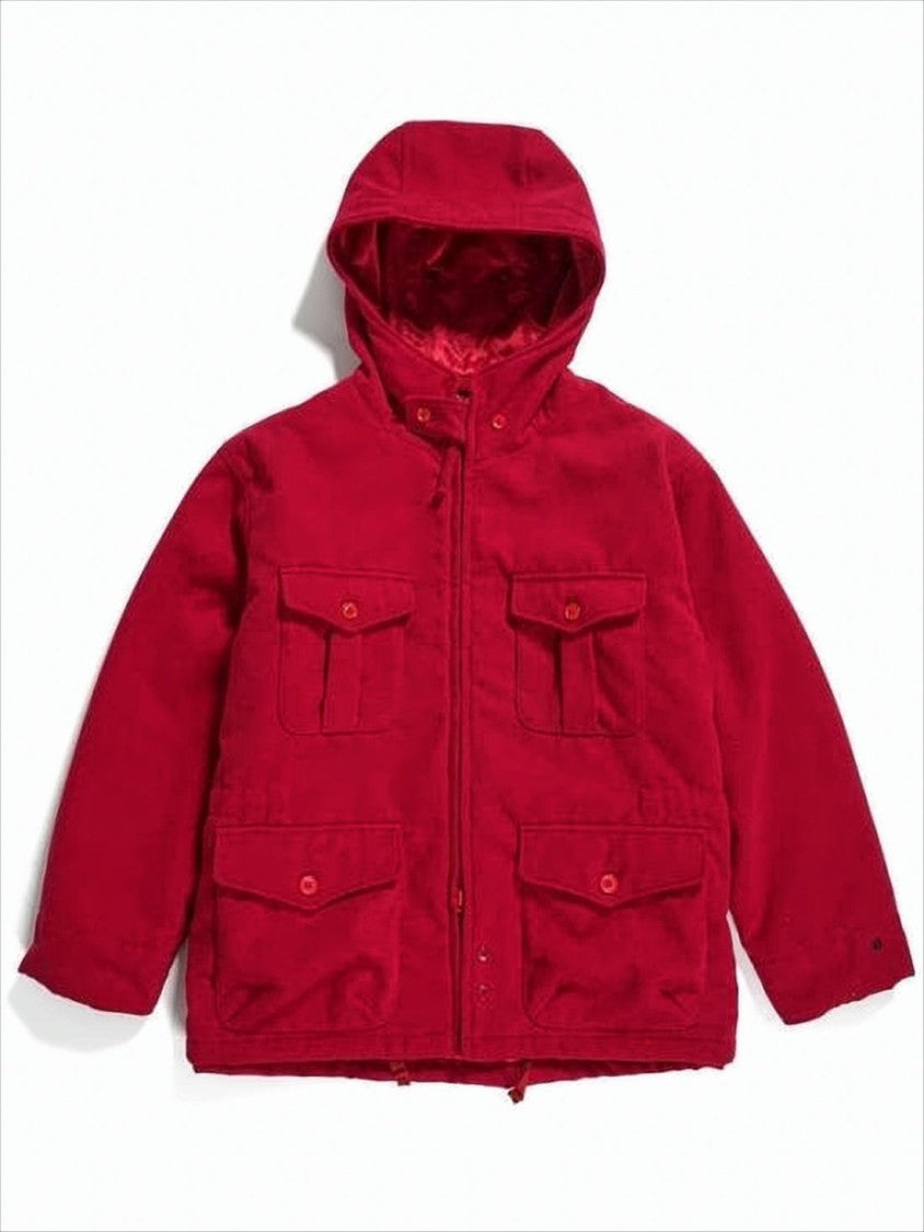 Engineered Garments Red Hooded Jacket With Flap Pockets