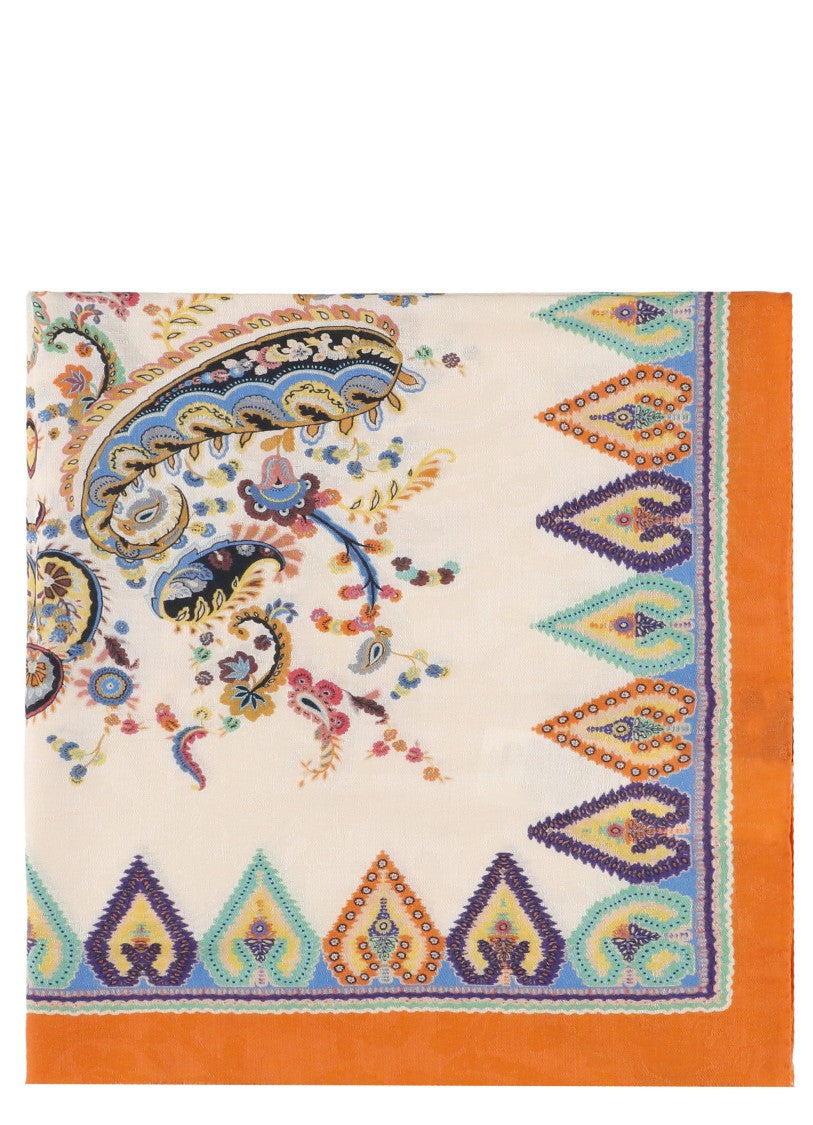 Etro Multicolor Cotton Scarf With Paisley Print And Fringed Edges