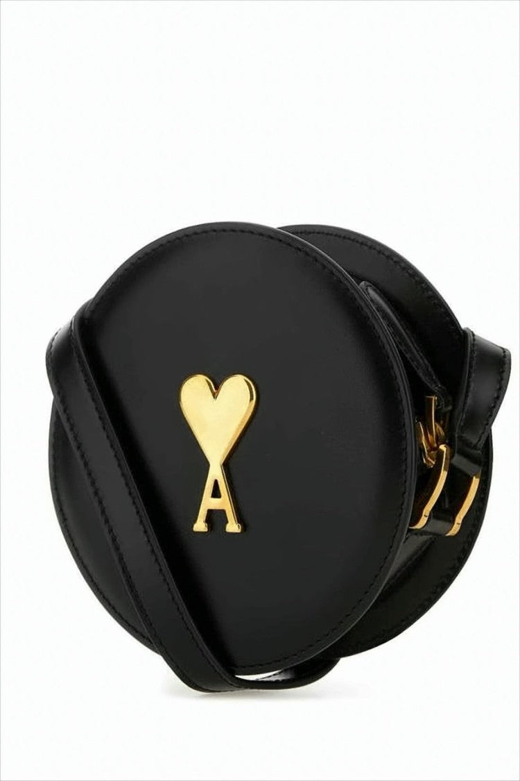 Ami Paris Oval Shoulder Bag With Gold-Tone Emblem