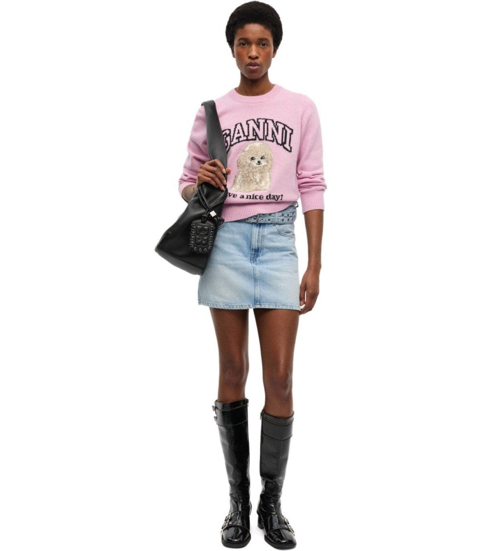 Ganni Poodle Pink Crewneck Jumper