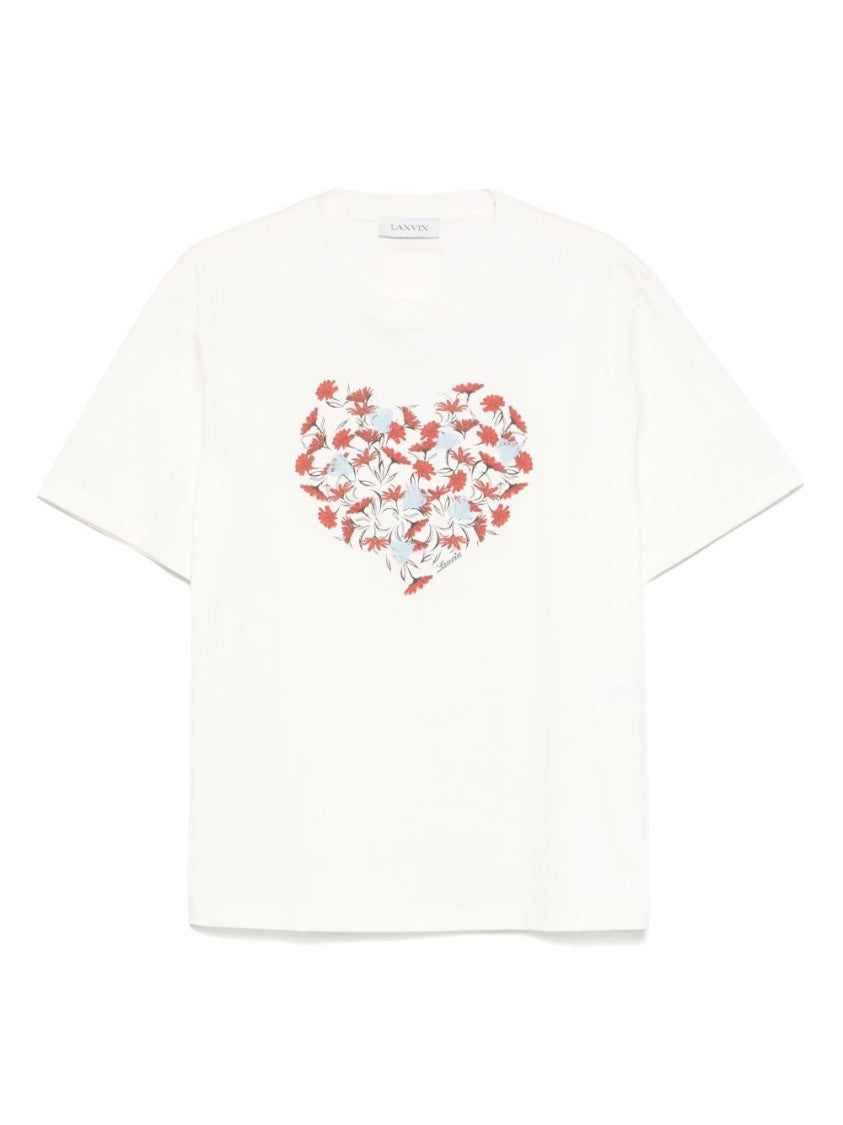 Lanvin Light Beige Heart Embellished Crew Neck T-Shirt