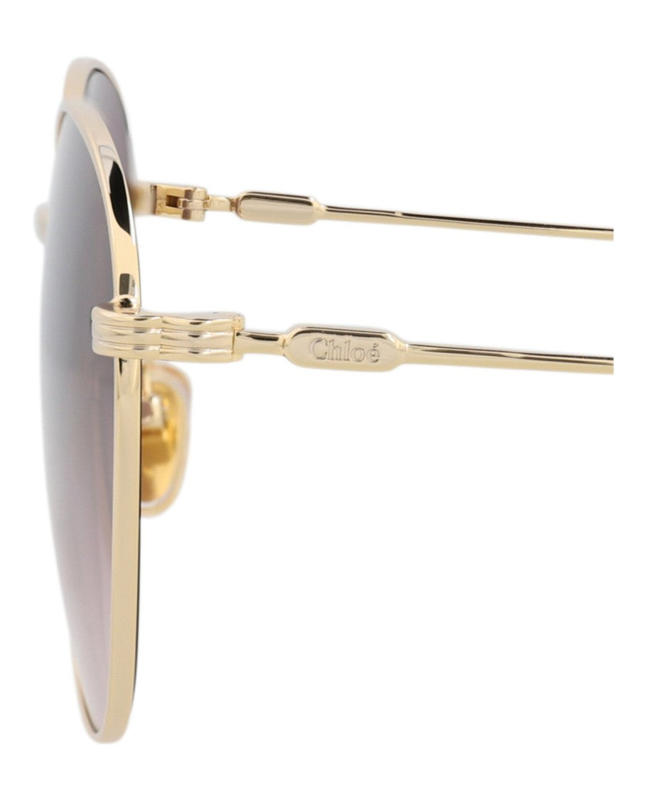 Chloé Round-Frame Metal Sunglasses With Gradient Tint And Engraved Logo