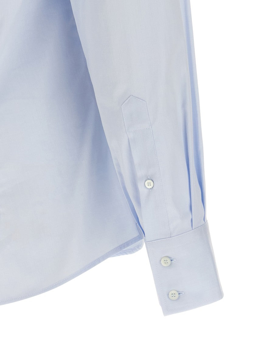Brunello Cucinelli Tailored Blue Cotton Button-Down Shirt With Cuffed Sleeves