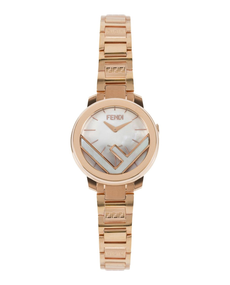 Fendi 28Mm Yellow Gold Bracelet Watch With White Sunray Dial