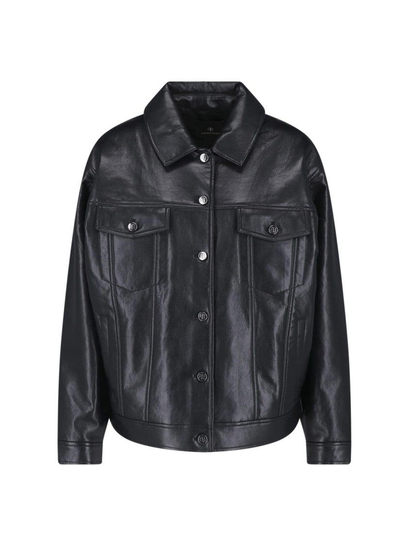 Anine Bing Black Leather Blend Rory Jacket With Classic Collar