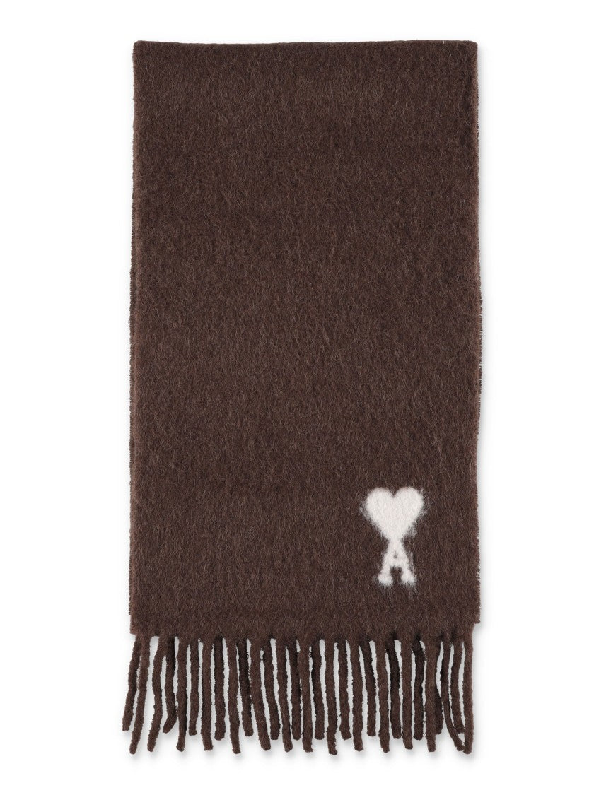 Ami Paris Fringed Rectangular Alpaca Scarf