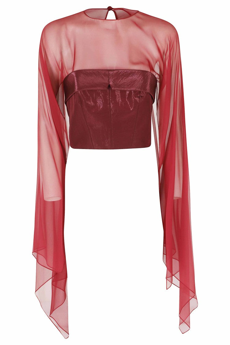 Alberta Ferretti Red Sheer Silk Panel Bustier Top