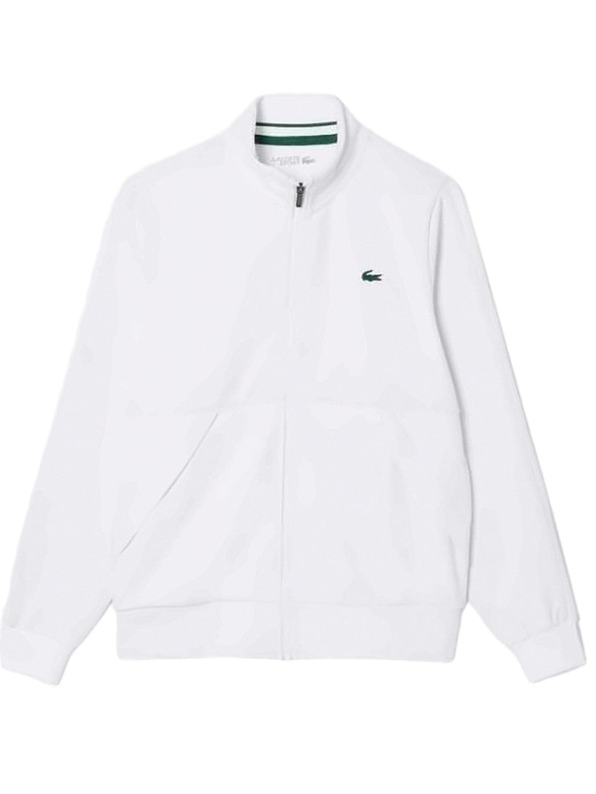 Lacoste Minimalist White Zip-Up Training Jacket With Ribbed Cuffs