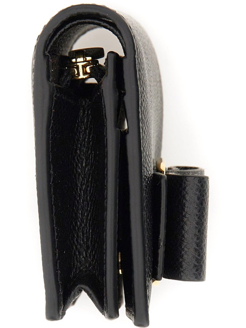 Ferragamo Compact Textured Wallet With Metallic Logo And Bow Detail