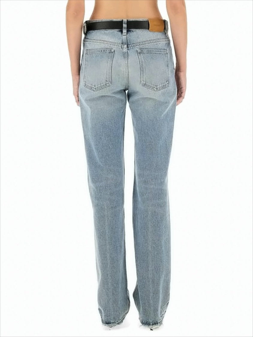 Saint Laurent Light Blue Denim Trousers With Raw Hem