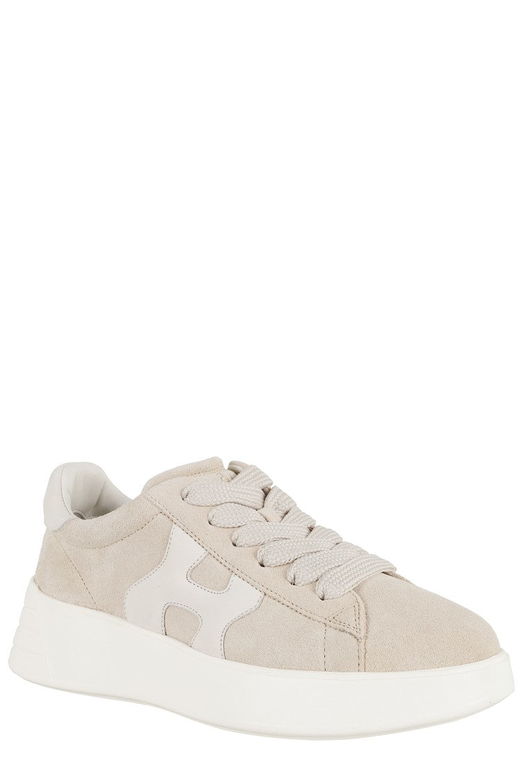 Hogan Beige Suede Sneakers With Contrasting Leather Accents