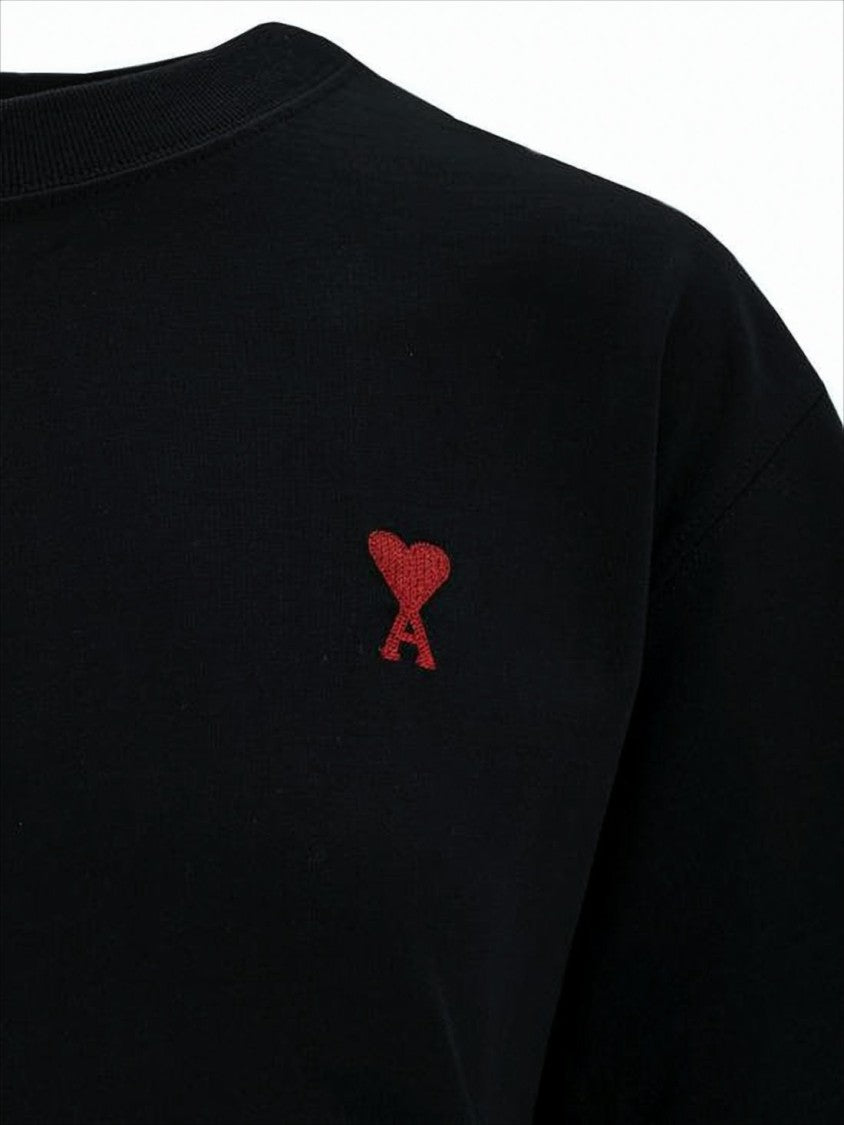 Ami Short-Sleeve Black T-Shirt With Red Embroidered Logo