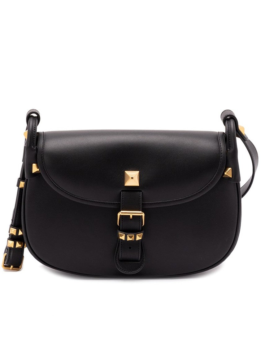 Valentino Black Curved Leather Pyramid Stud Bag