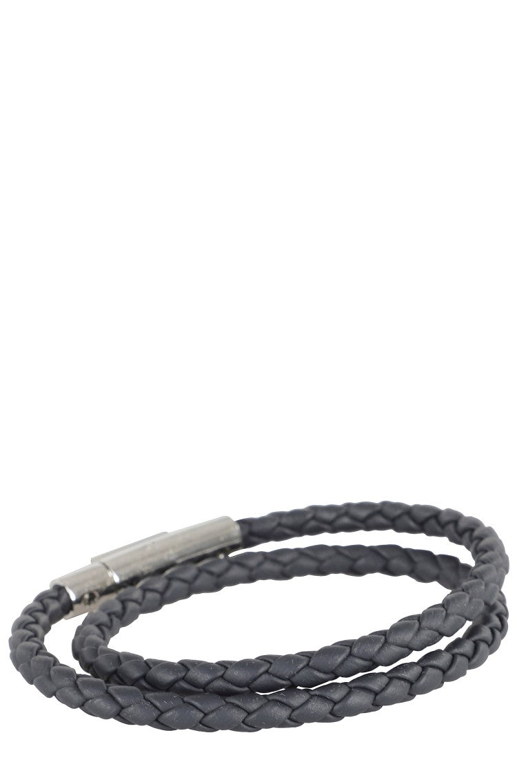 Tod's Double Wrap Woven Leather Bracelet With Snap Closure