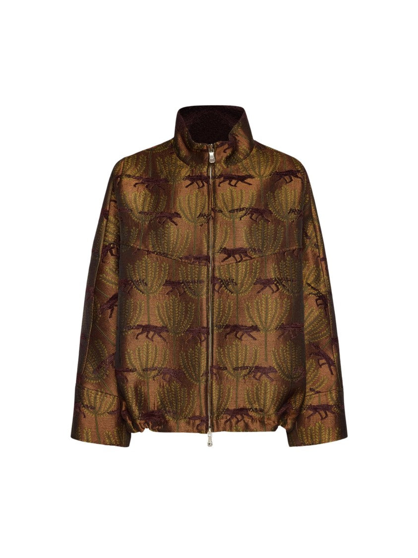 Elena Miro` Printed Jacquard High Collar Zip Jacket
