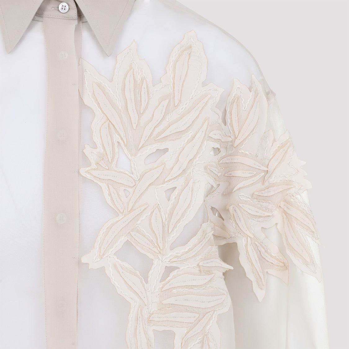 Brunello Cucinelli Delicate Floral Embroidered Silk Shirt