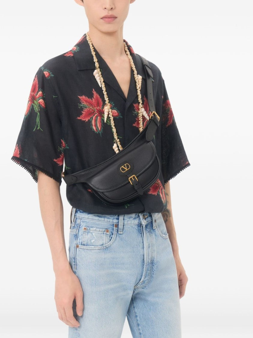 Valentino Garavani Curved Black Leather Belt Bag