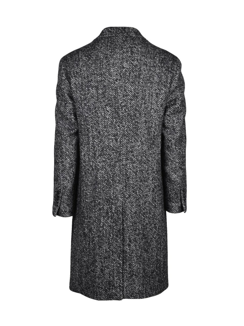 Tagliatore Black/White Textured Herringbone Wool-Blend Coat