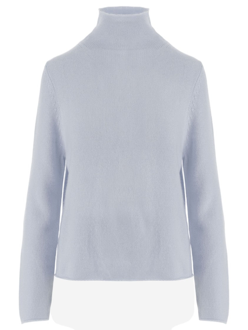 Allude Light Blue Patterned Knit Turtleneck Cashmere Sweater