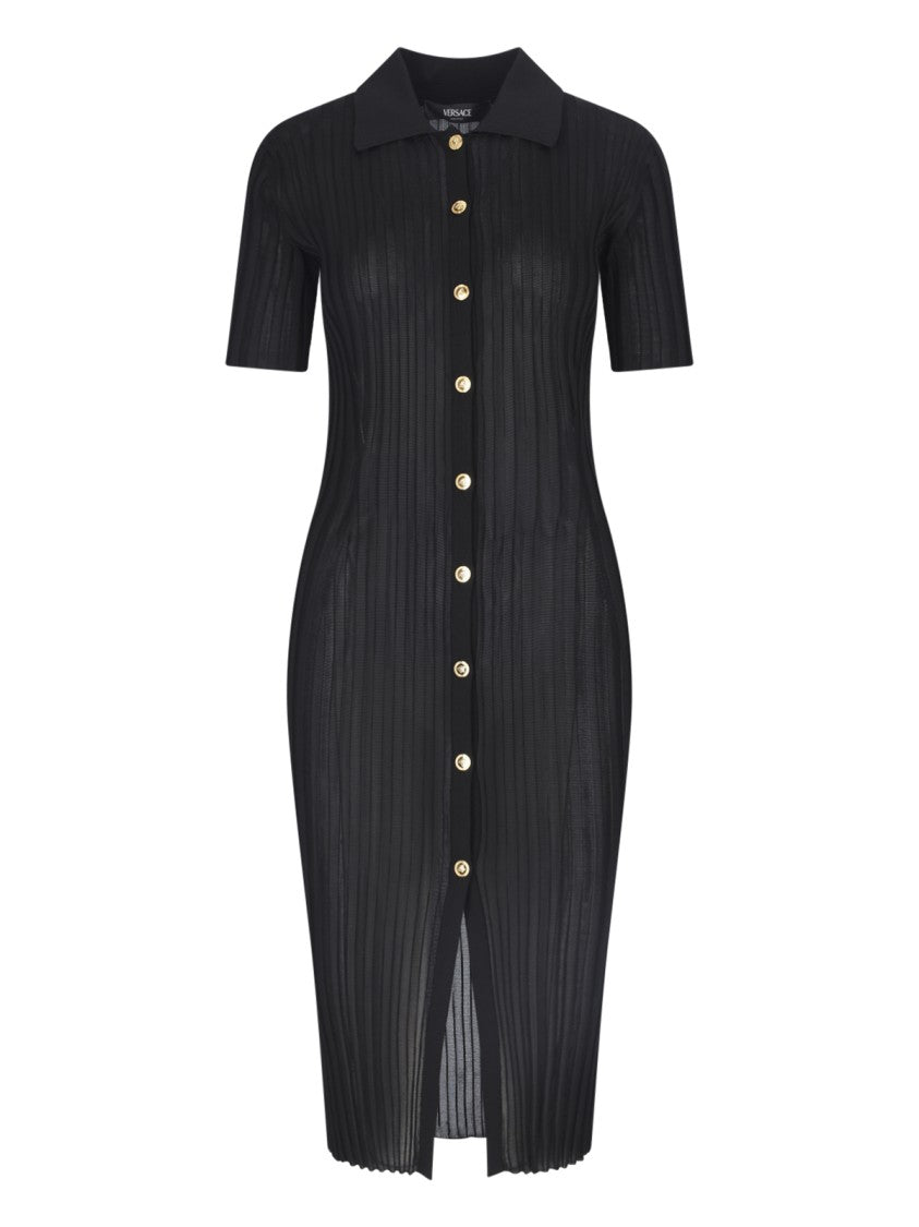 Versace Black Stretch Viscose Midi Pleated Dress – Black