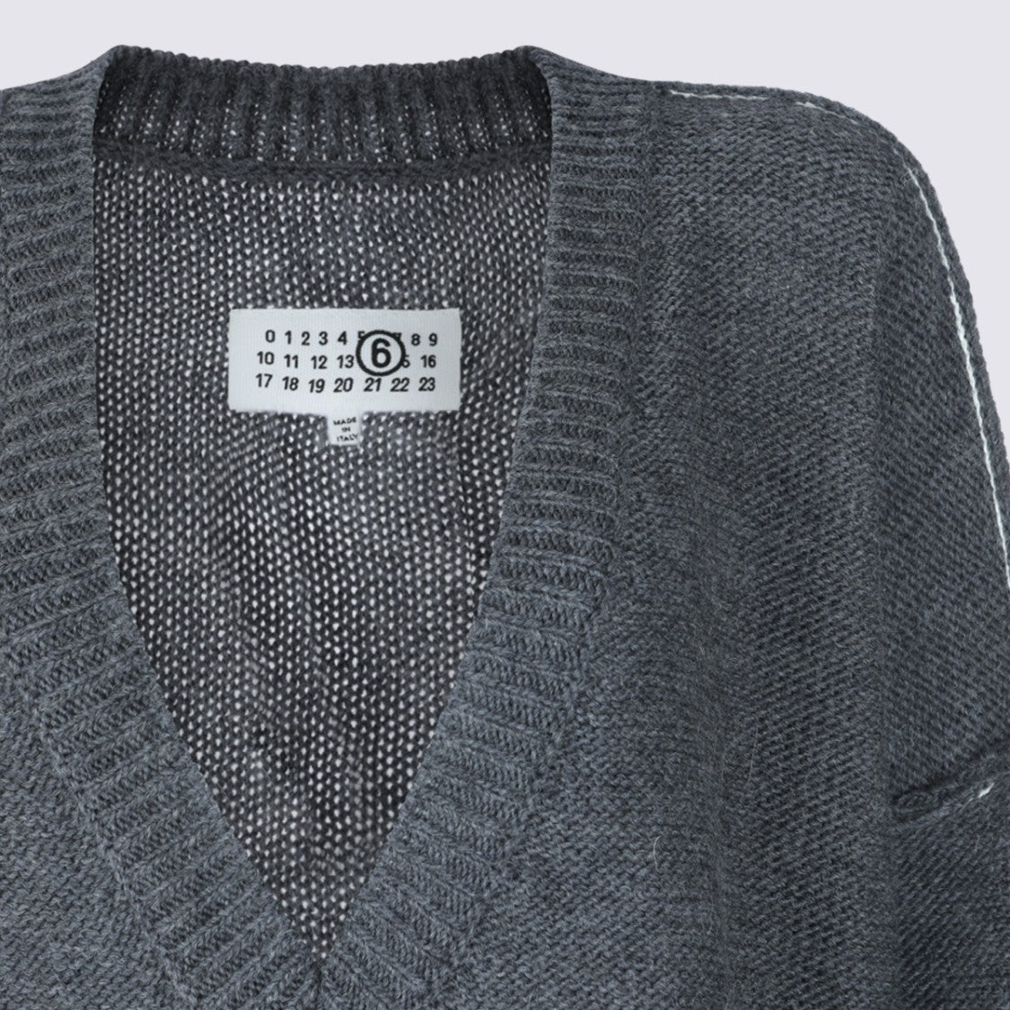 Mm6 By Maison Margiela Textured Knit Oversized Sweater With Deep V-Neckline