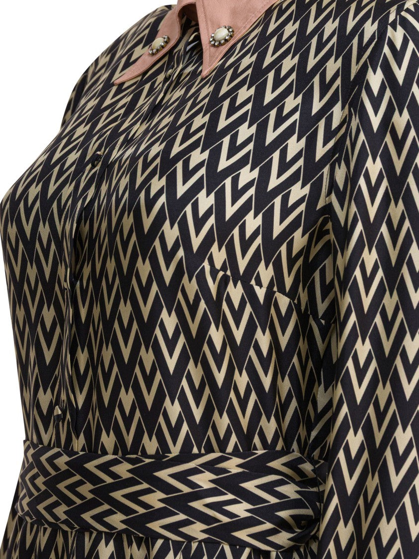 Valentino Silk Dress With Geometric Zigzag Pattern