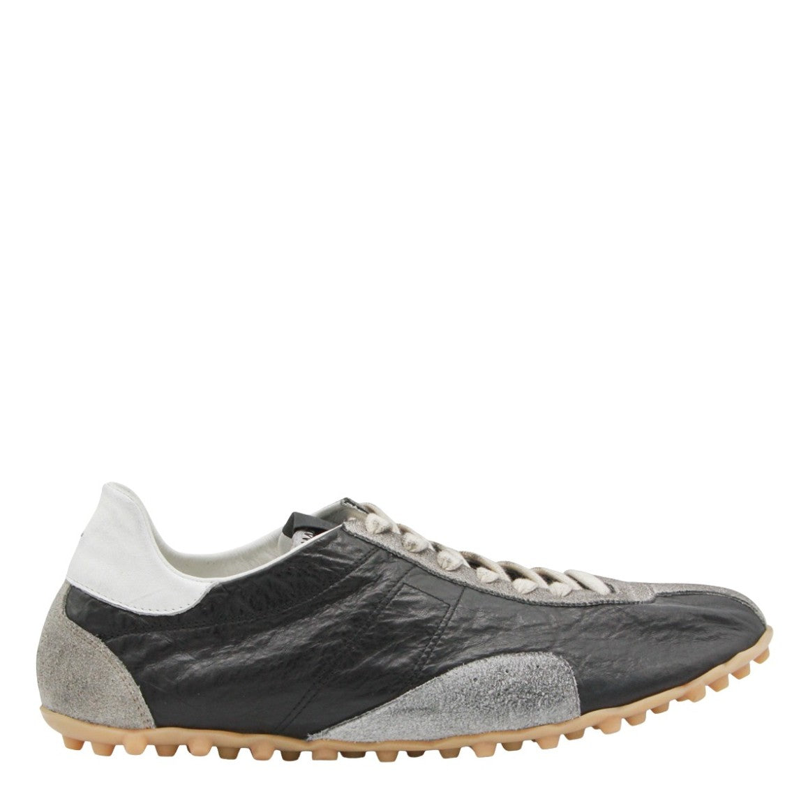 Maison Margiela Black Leather Sneakers With Grey Suede Overlays