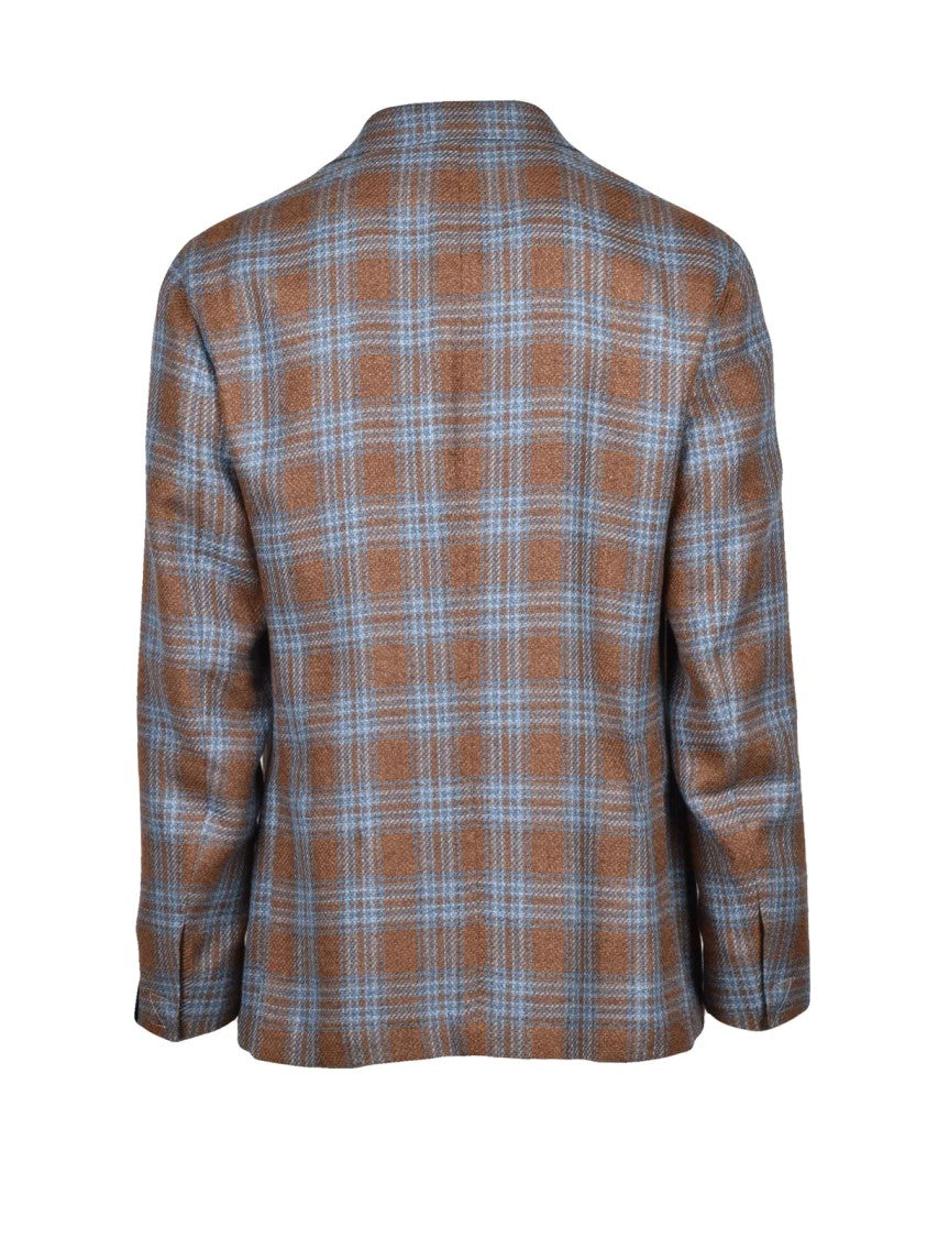 Magentahomme Brown Light Blue Plaid Wool-Blend Blazer