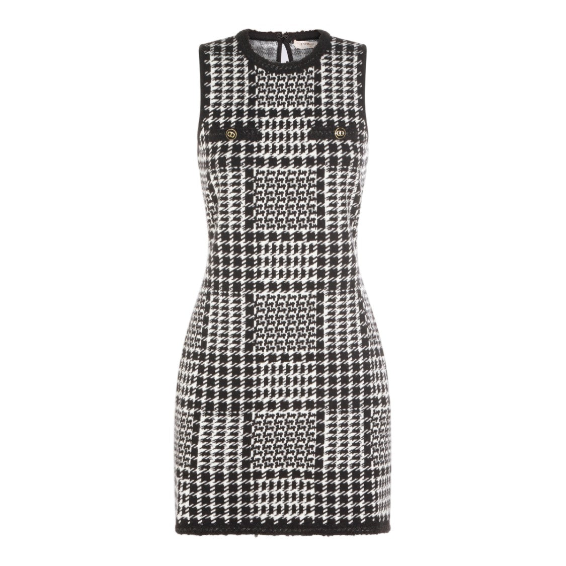 Twin-Set Fitted Houndstooth Mini Dress With Fringe