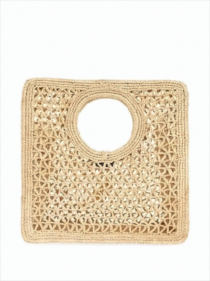 Jacquemus Woven Raffia Tote Bag With Gold-Tone Charm