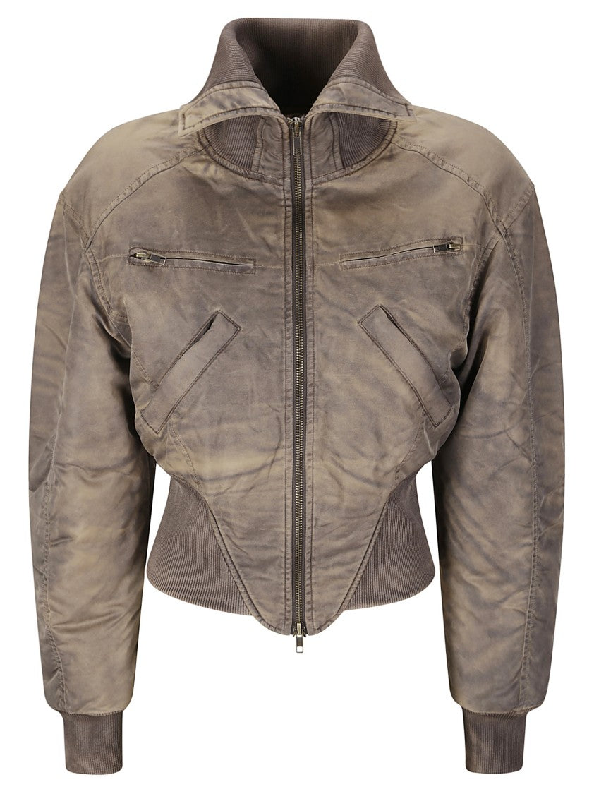 Knwls Washed Bomber Jacket With Corset Style Hem