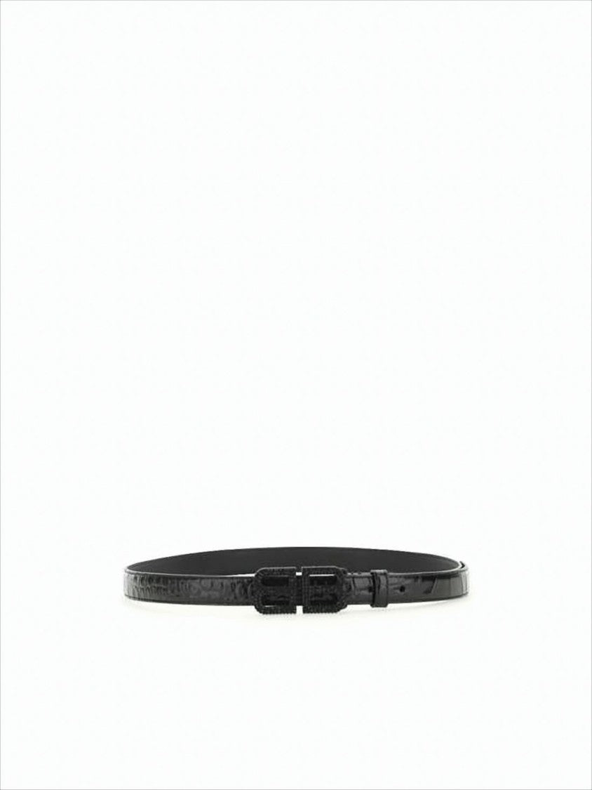 Balenciaga Narrow Calf Leather Belt With Textured Double-B Buckle