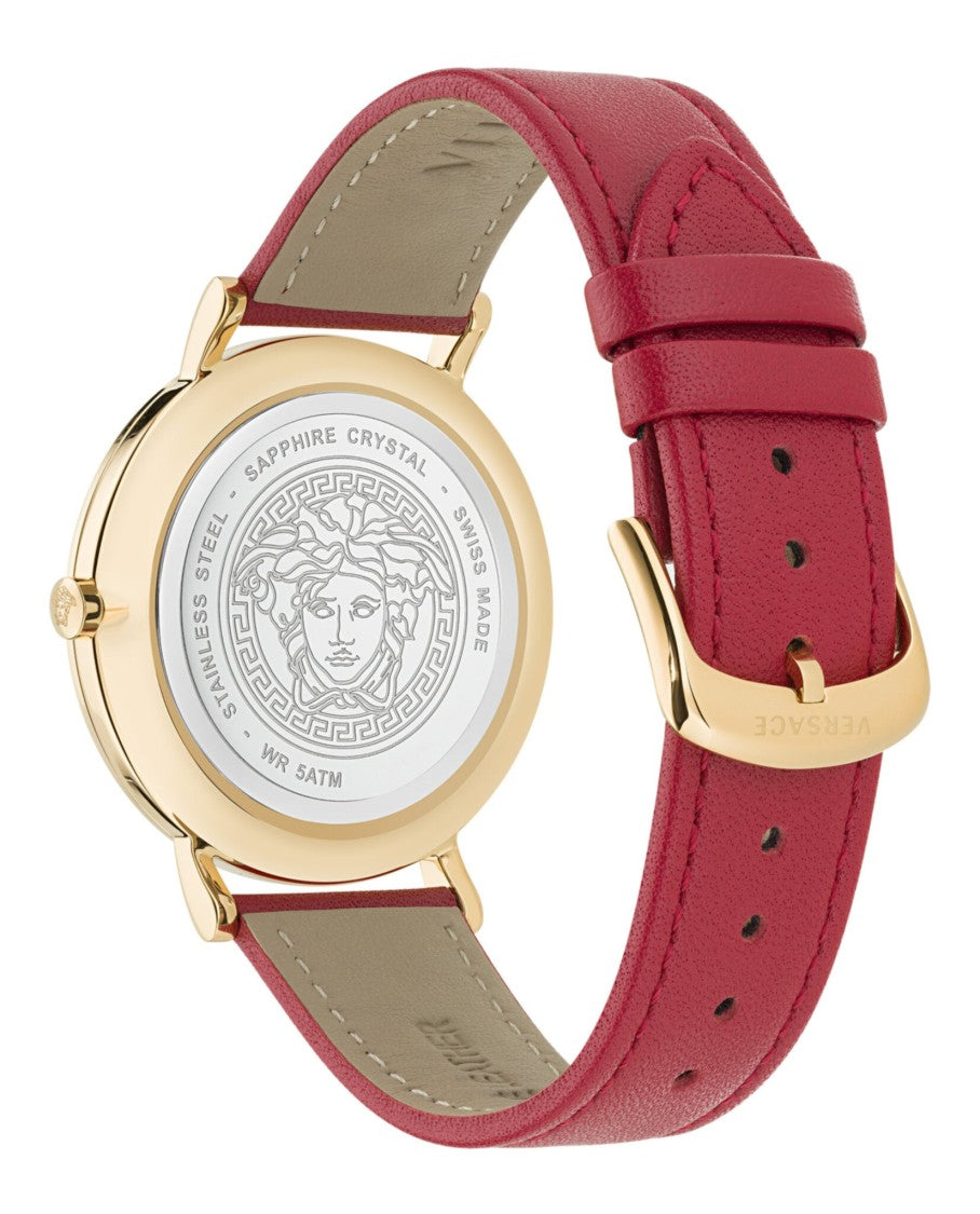 Versace V-Eternal Leather Watch With Red Guilloche Dial