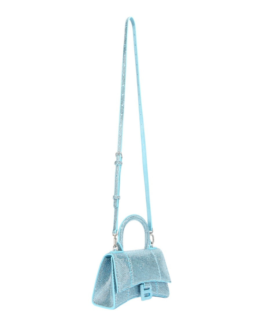 Balenciaga Hourglass Xs Crystal-Embellished Suede Top Handle Bag
