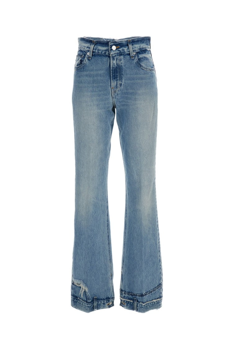 Haikure Light Blue Flora Cut Flared Denim Jeans