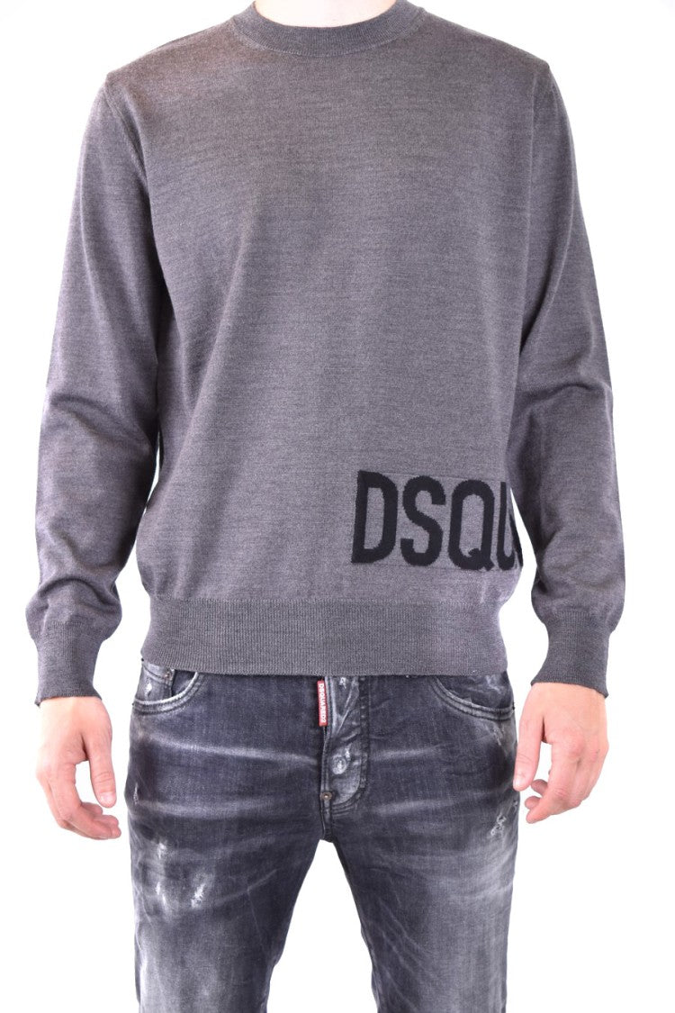 Dsquared2 Crew Neck Knitwear Grey Wool Detail
