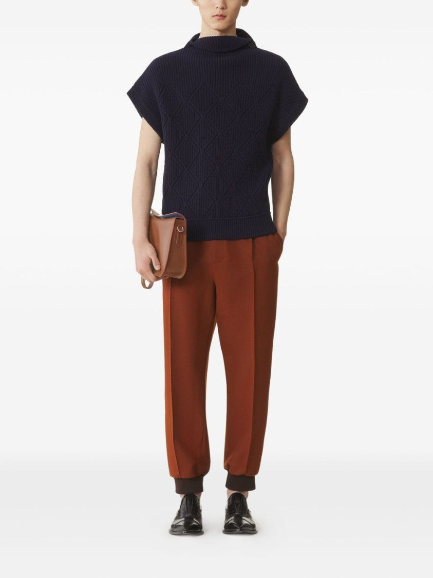 Lanvin Dark Blue Diamond Pattern Ribbed Sweater