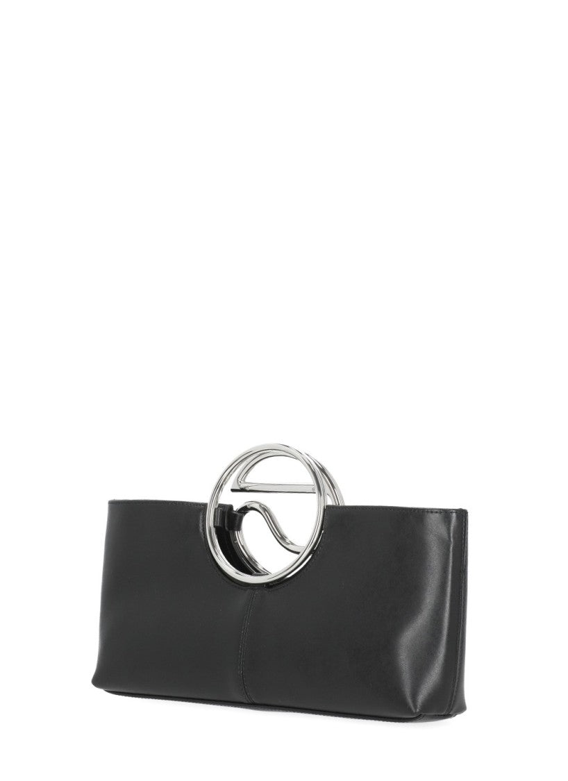 Coperni Rectangular Black Leather Clutch With Metal Logo Handle