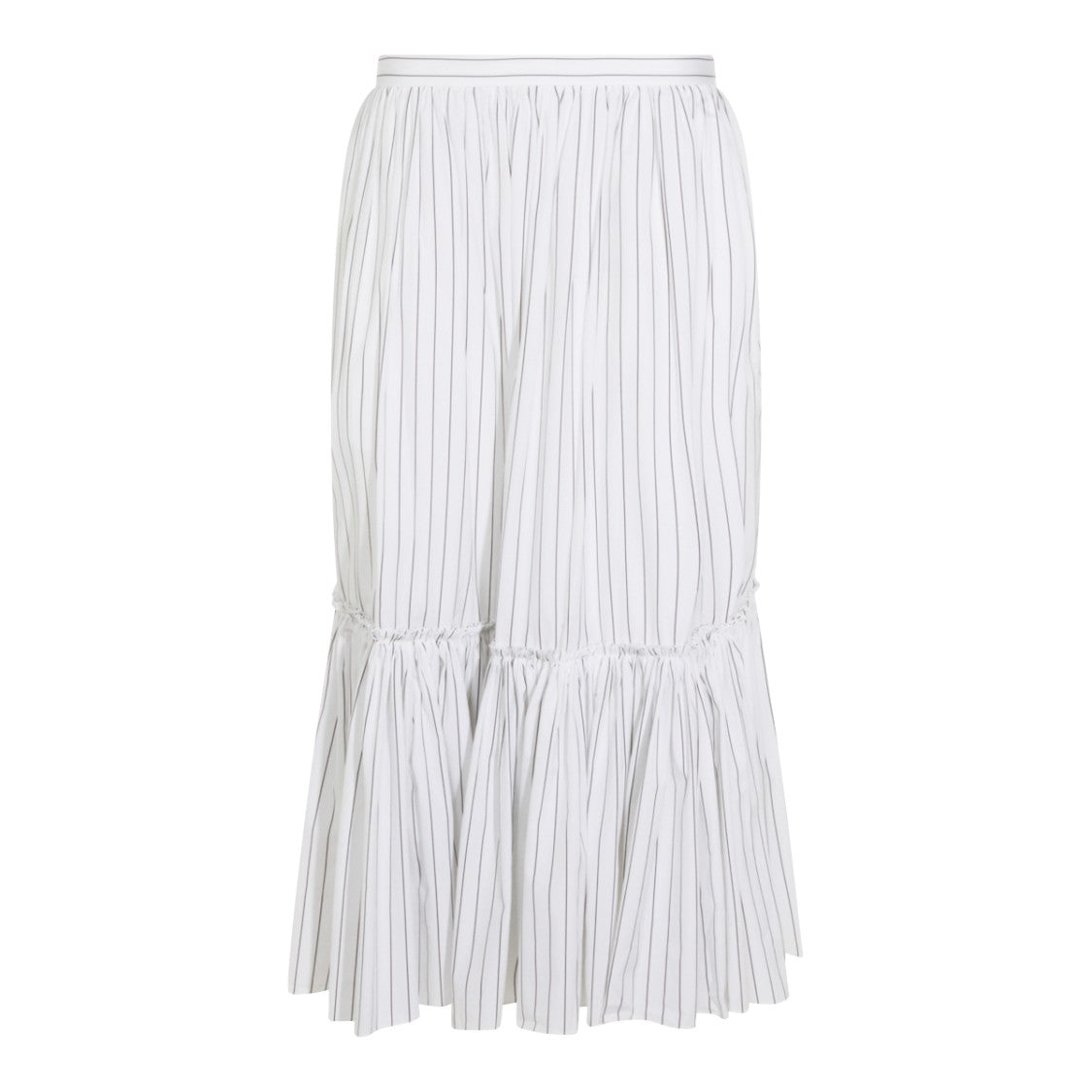 Jil Sander Cotton Midi Skirt With Striped Motif And Ruffled Hem