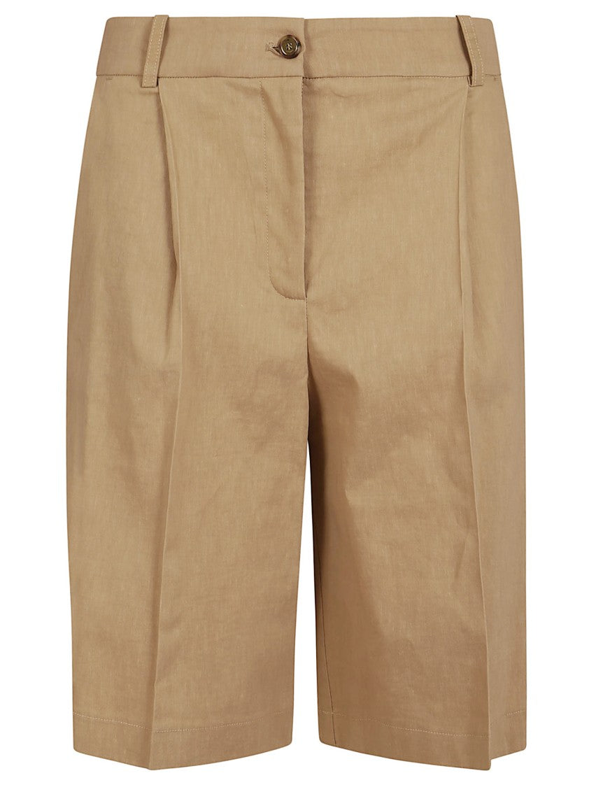 Pinko Textured Brown Bermuda Shorts With Center Pleat