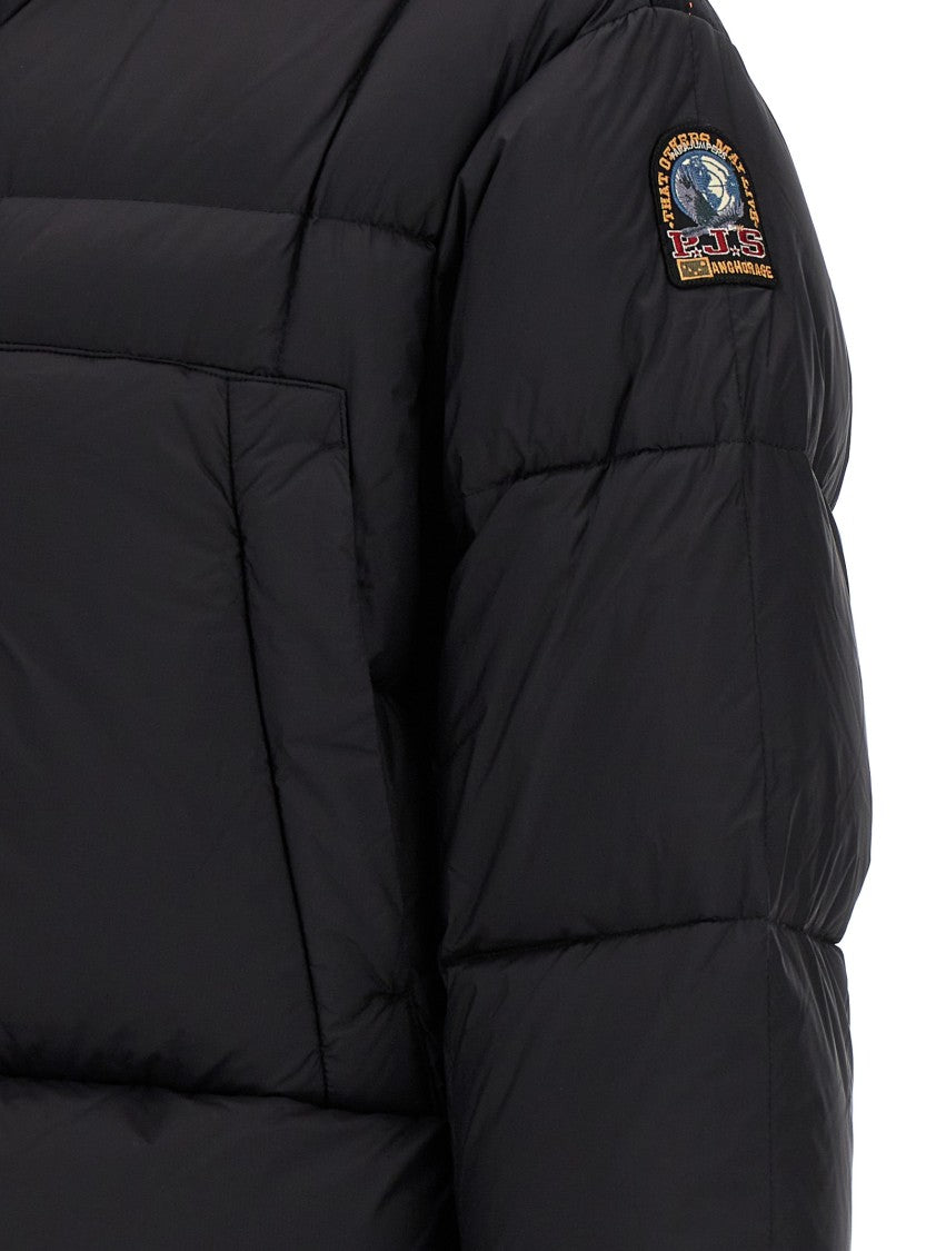 Parajumpers Puffy Quilted Black Nylon Down Jacket With Adjustable Hood And Functional Pockets